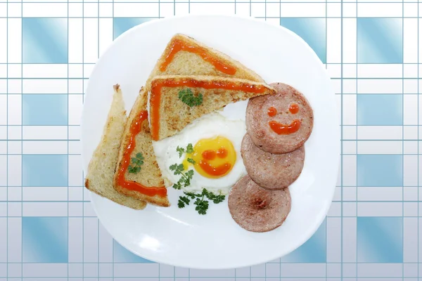 Breakfast from fry toast egg and sausage — Stock Photo, Image