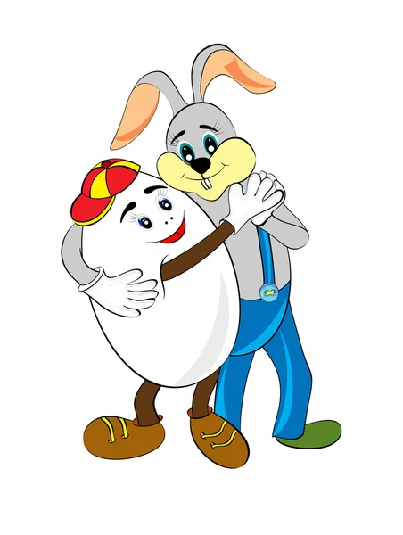 Dancing Easter bunny and smiled egg — Stock Photo, Image
