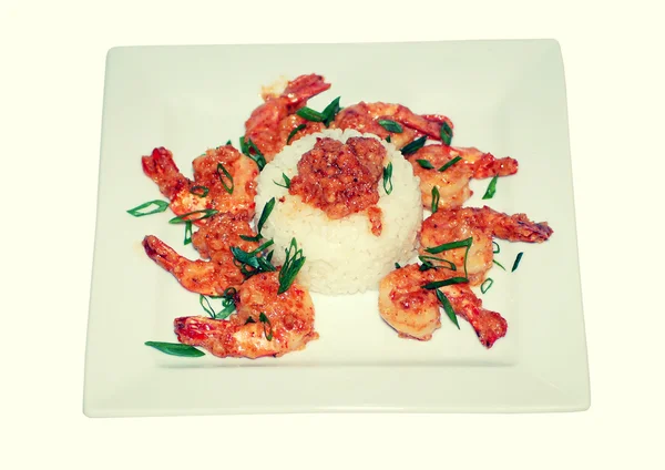 Camarão com arroz e vegetação Fotos De Bancos De Imagens
