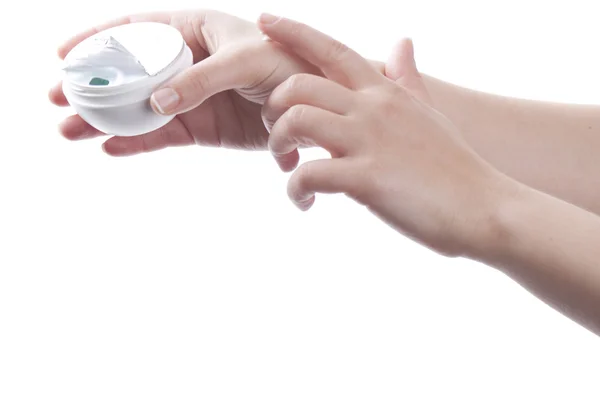 Stock image Hand cream applying