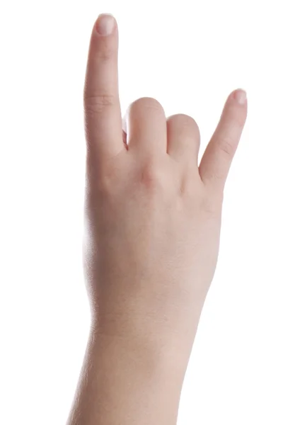 Female hand showing metal sign — Stock Photo, Image