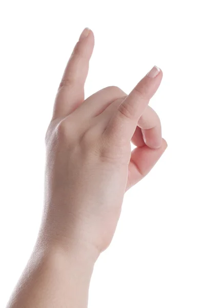 Женская рука с металлическим знаком — стоковое фото