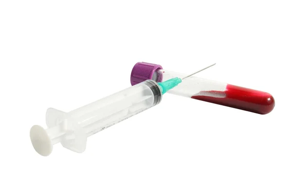 Recipiente sanguíneo e seringa . — Fotografia de Stock