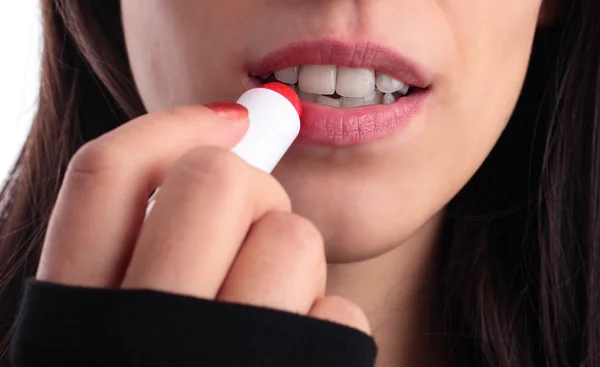 stock image Pretty girl with lipstick