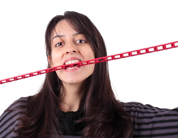 stock image Girl biting a chain