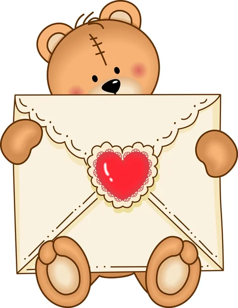 Corazón seguro del sobre del oso — Vector de stock