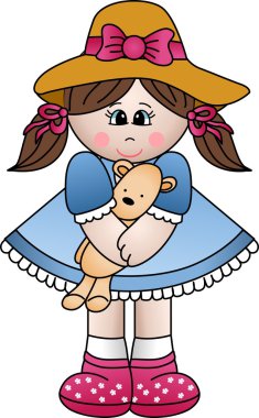 Girl playing with teddy clipart