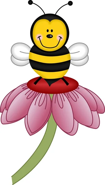 Bee bezoekende bloem — Stockvector