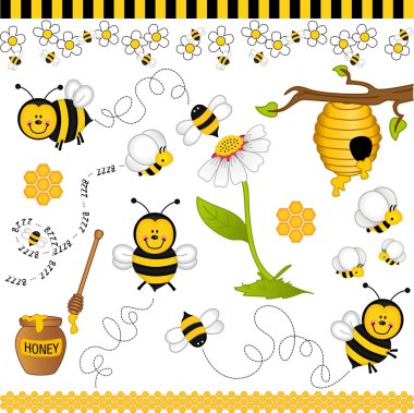 Bee digital collage clipart