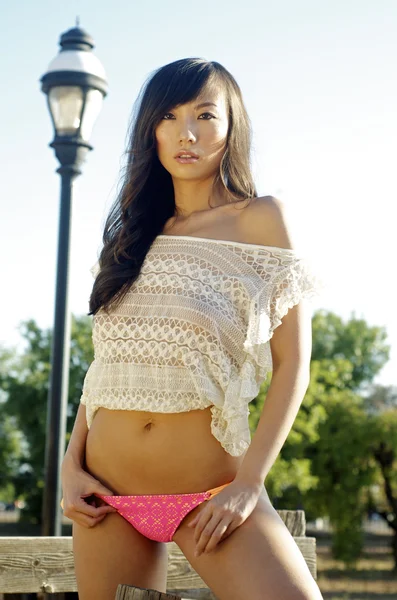 Beautiful Asian swimsuit bikini model — Stock Photo, Image