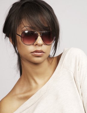 Beautiful fashion woman wearing sunglasses clipart