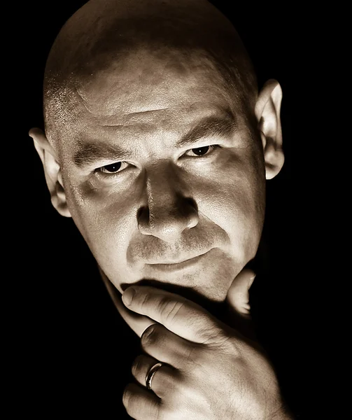Portrait of bald shaved haored man — Stock Photo, Image