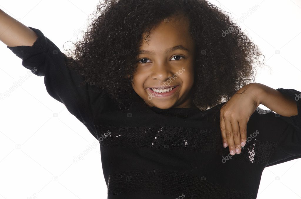 Cute Playful Little African American Girl With Curly Hair Stock
