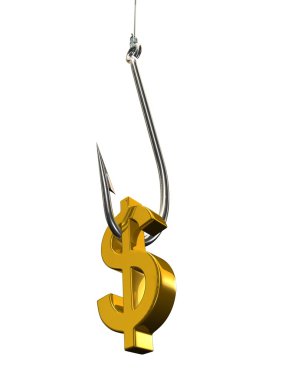 Fishing hook with golden symbol of dollar clipart