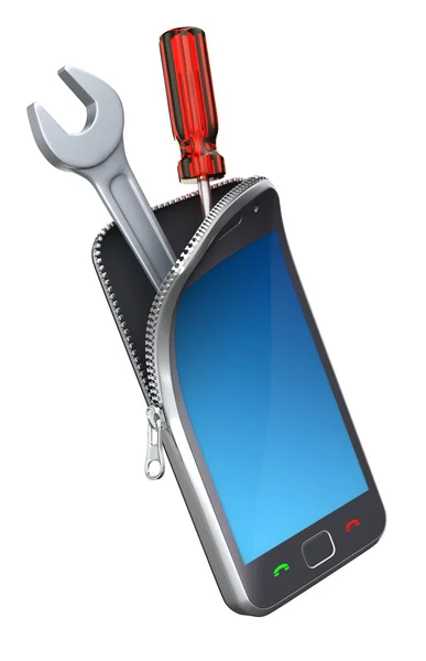 Smartphone con las herramientas — Foto de Stock