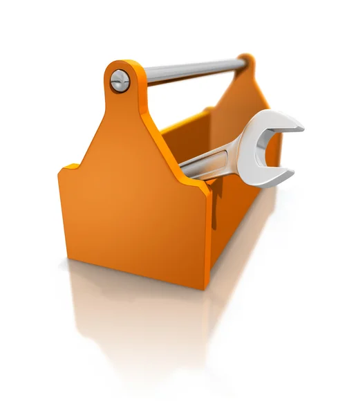 Caixa de ferramentas e chave inglesa — Fotografia de Stock