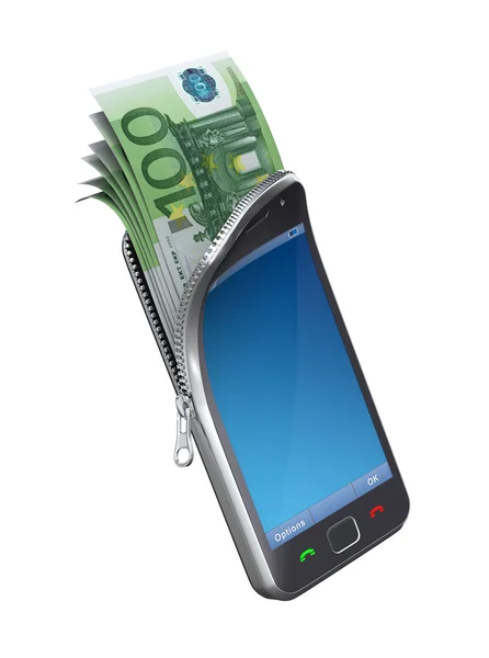 Geld in de mobiele telefoon — Stockfoto