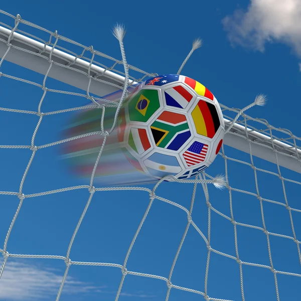 Μπάλα ποδοσφαίρου στο δίχτυ — Φωτογραφία Αρχείου