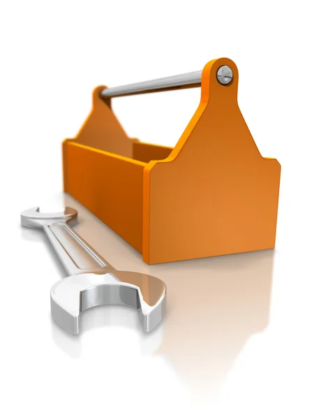 Werkzeugkasten und Schraubenschlüssel — Stockfoto