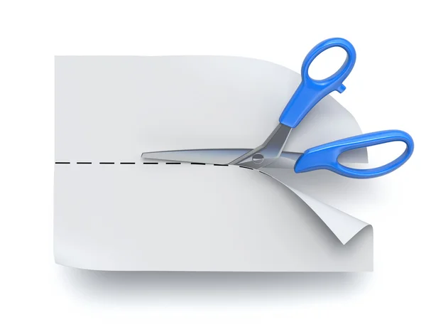 Scissors cutting paper — Stock Photo, Image