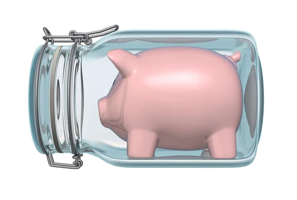 Piggy bank in glass jar — Stock Photo, Image