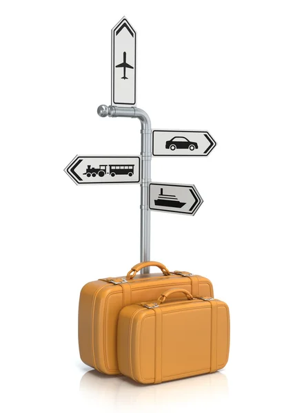 Signpost and suitcases — Stock Photo, Image