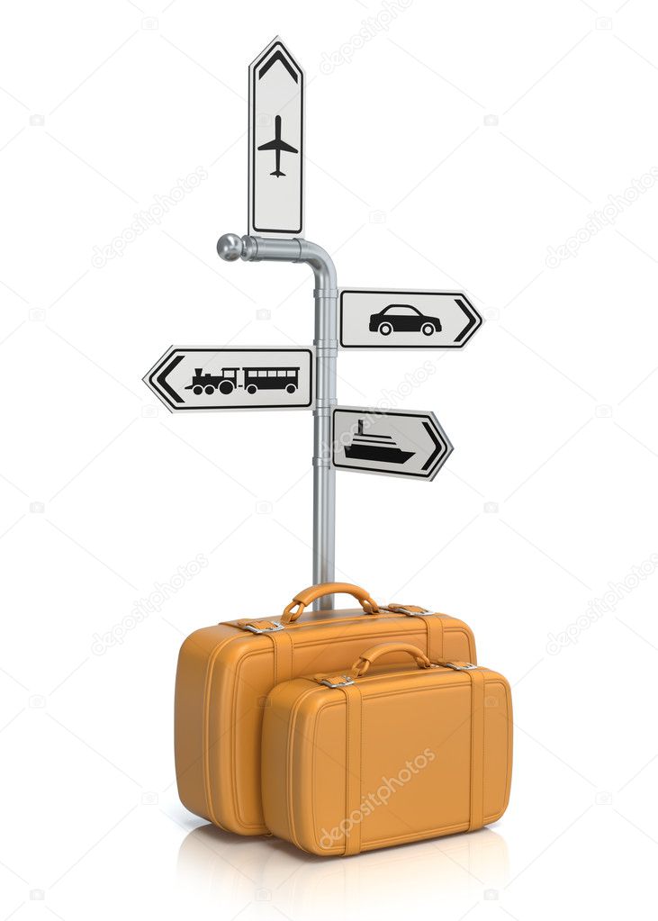 Signpost and suitcases