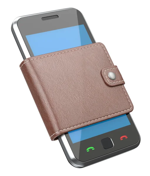 Мобильный телефон в бумажнике — стоковое фото