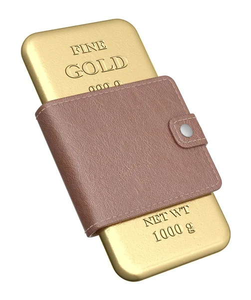 Barre d'or dans le portefeuille — Photo