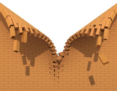 Destruction of a red brick wall clipart