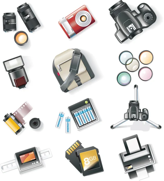 Conjunto de ícones de equipamentos de fotografia vetorial —  Vetores de Stock