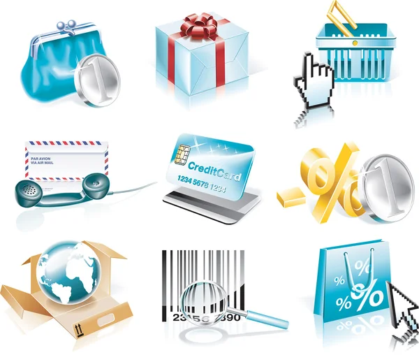 Conjunto de ícones de compras e consumismo vetorial —  Vetores de Stock