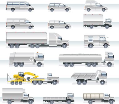Vector transportation icon set. Trucks and vans clipart