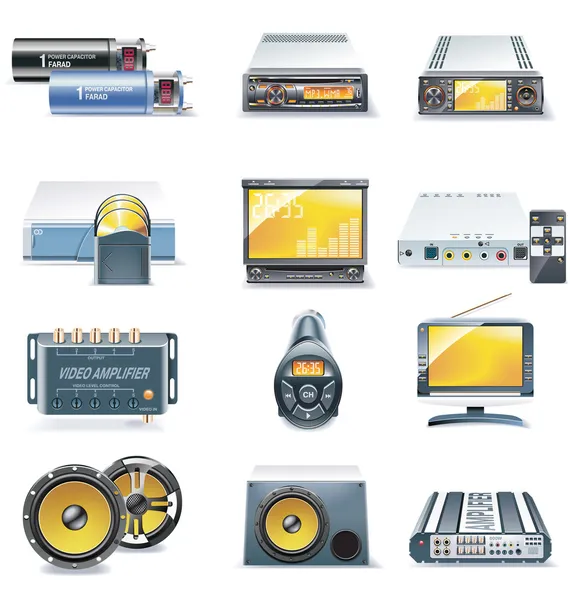 Vector de coches iconos sistemas estéreo — Archivo Imágenes Vectoriales