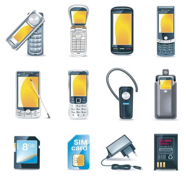 Conjunto de iconos de teléfonos móviles Vector — Vector de stock