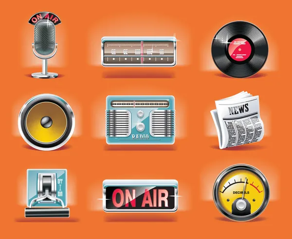 Set di icone radio vettoriali (sfondo arancione ) — Vettoriale Stock