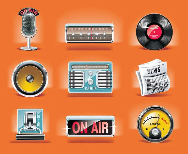 Conjunto de iconos de radio vectorial (fondo naranja ) — Vector de stock