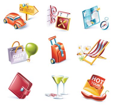 Vector cartoon style icon set. Part 15. Traveling clipart