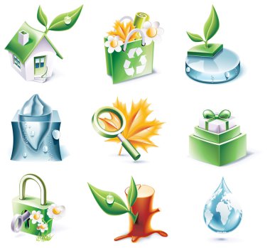 Vector cartoon style icon set. Part 20. Ecology clipart