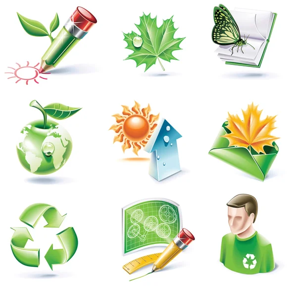 Set di icone in stile cartone animato vettoriale. Parte 18. Ecologia — Vettoriale Stock
