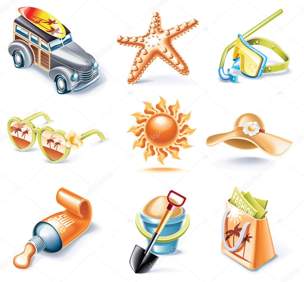 Vector cartoon style icon set. Part 16. Traveling