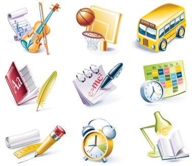 Vector cartoon style icon set. Part 24. School clipart