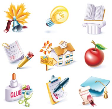 Vector cartoon style icon set. Part 25. School clipart