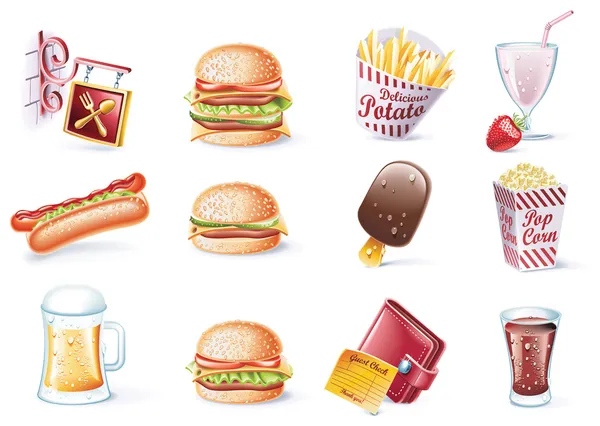 Vektör karikatür tarzı Icon set. Bölüm 22. Fast food — Stok Vektör
