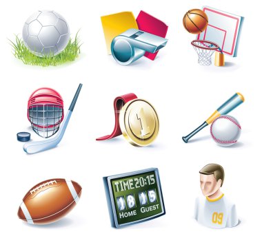 Vector cartoon style icon set. Part 33. Sport clipart