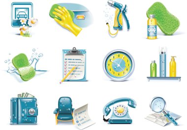 Vector car wash service icon set clipart