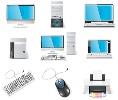 Vector white computer icon set. Part 1. PC clipart