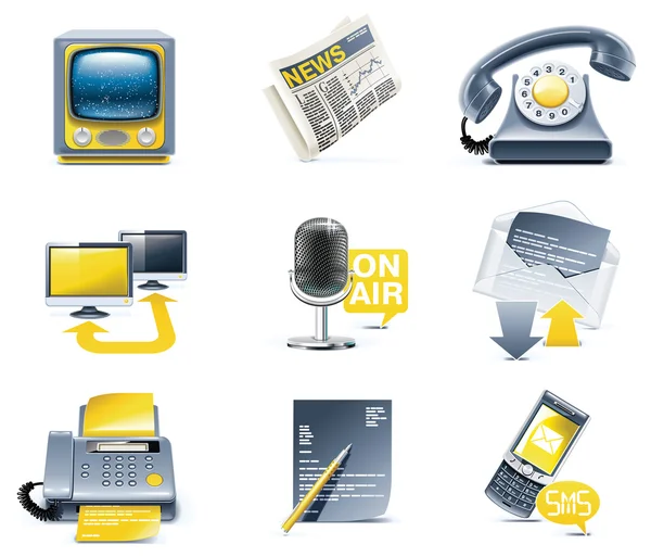 Conjunto de iconos de comunicación vectorial. Medios de comunicación — Vector de stock