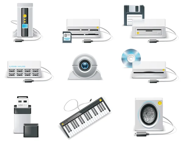 Set di icone del computer bianco vettoriale. Parte 3. Dispositivo USB — Vettoriale Stock