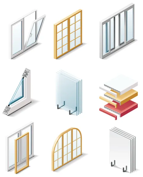 Icônes de produits de construction vectoriels. Partie 4. Les fenêtres — Image vectorielle